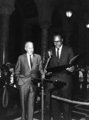 Paul R. Williams receives a City Council proclamation from Councilman Tom Bradley.: Security Pacific Collections, Los Angeles Public Library